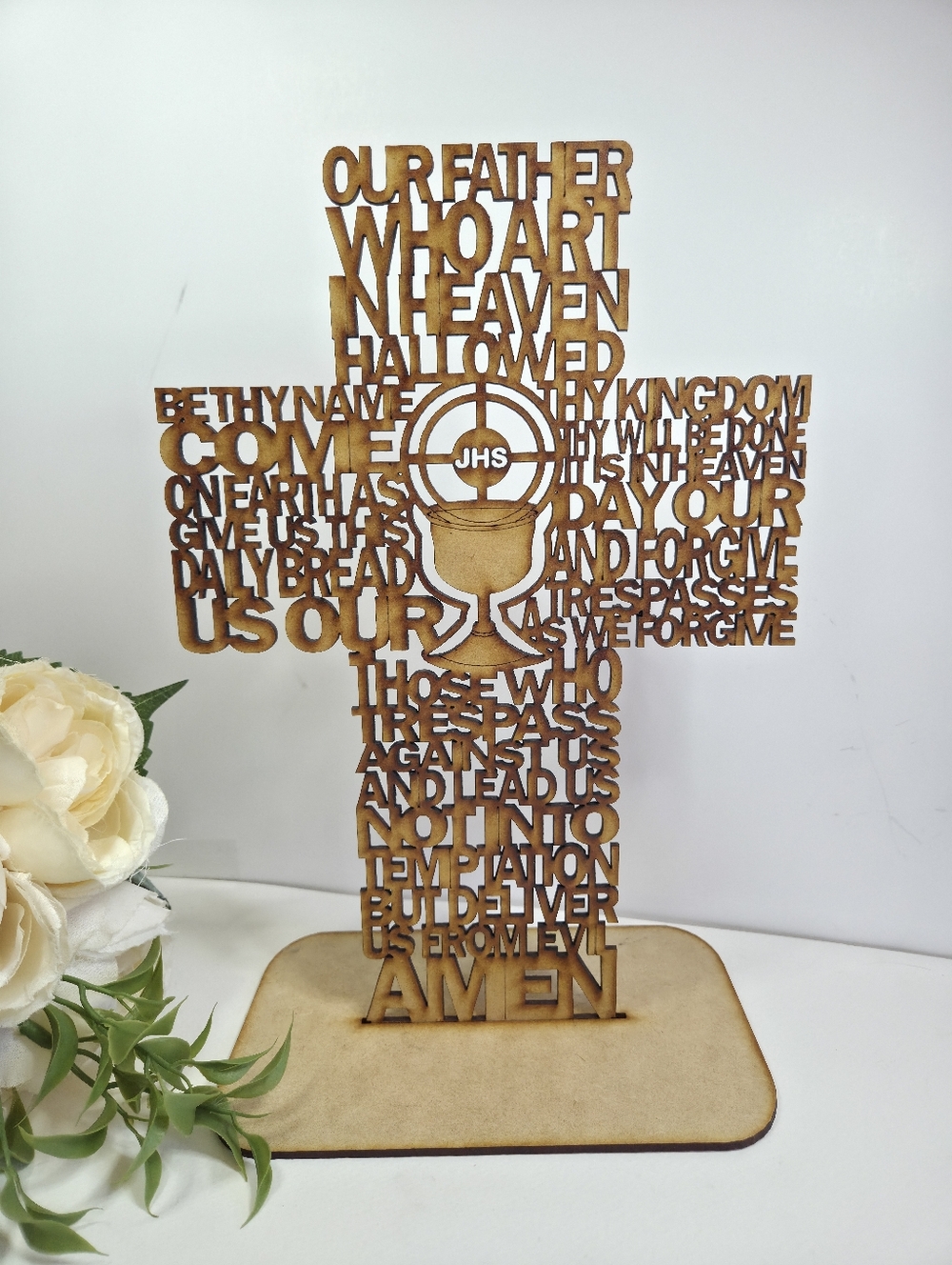 Our Lord's words cross. First Holy Communion centerpiece. Baptism party favors.